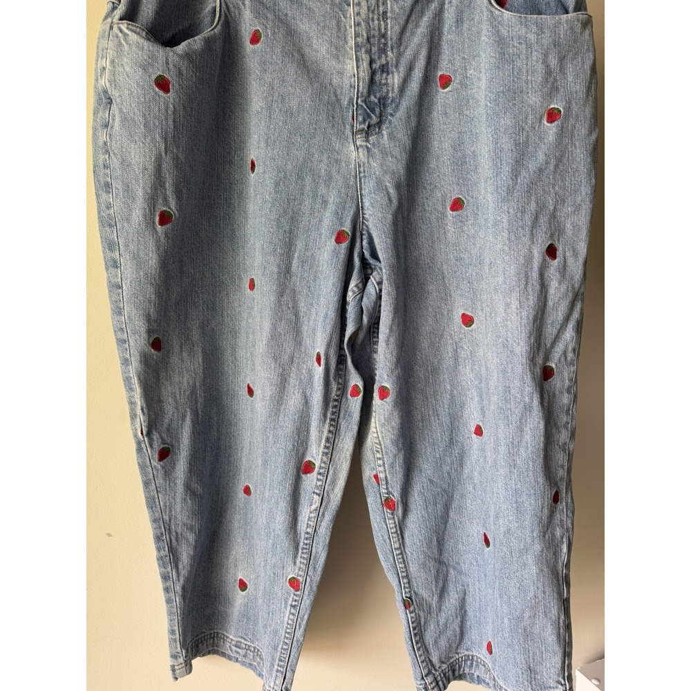 Vintage CJ Banks Strawberry Embroidered Jeans Cottagecore Fairycore Crop 20W - Picture 2 of 9